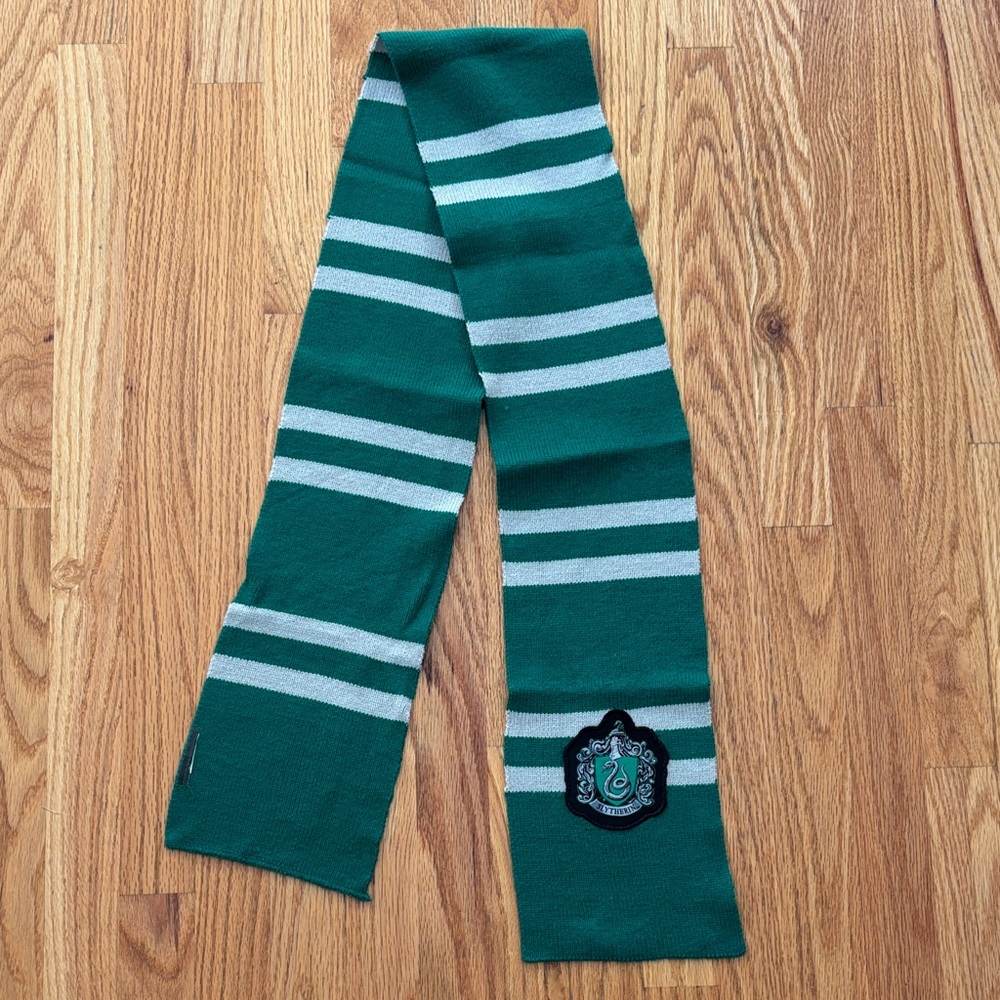 Green and Gray Striped Costume Scarf